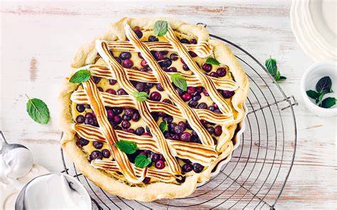 gebackener heidelbeer käsekuchen auf tortengitter