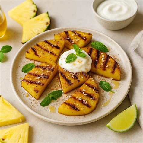 gegrillte pfirsiche und ananas auf rost