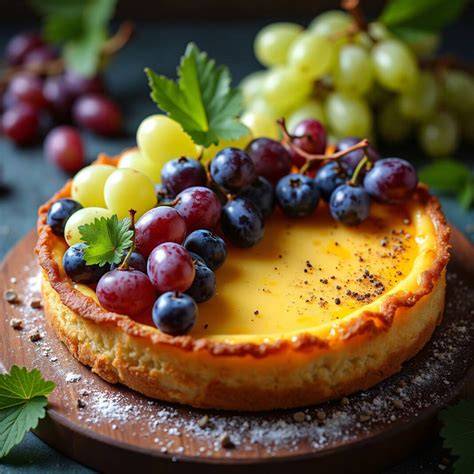 geröstete Trauben auf herzhaftem Käsekuchen