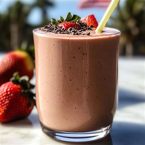 glas mit erdbeer schoko shake und kakao bestreut
