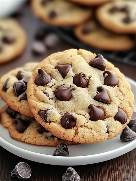 große, weiche Chocolate Chip Cookies auf einem Teller