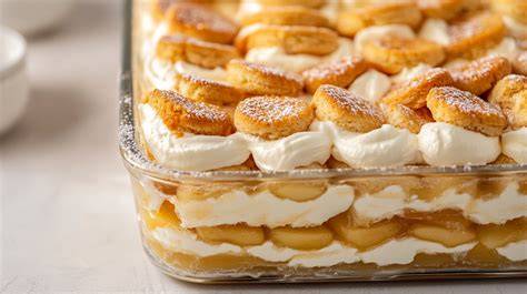 herbst-tiramisu in schichten mit äpfeln und creme
