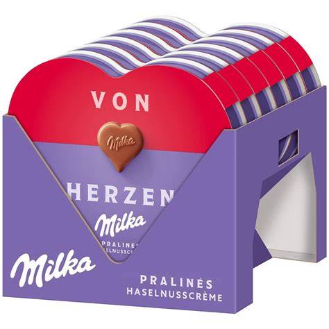 herzförmige Milka Schokolade Geschenkverpackung