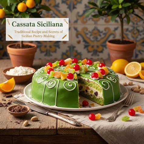historische Darstellung einer Cassata Siciliana und regionaltypische Zutaten