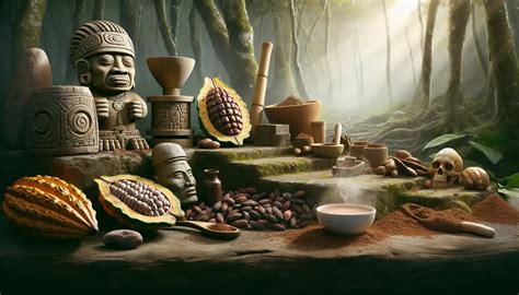historische Kakaobohnen und traditionelle Zubereitung von Xocolatl