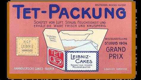 historische Verpackung Leibniz Kekse und TET-Symbol