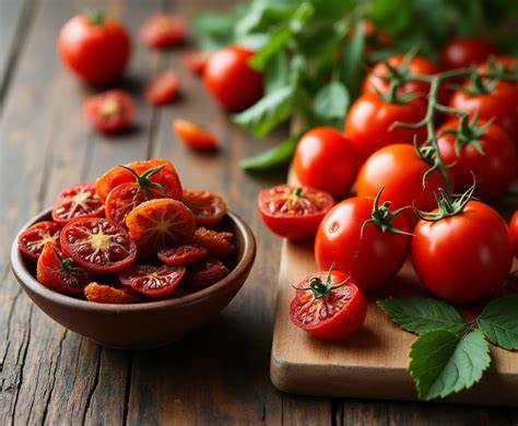 italienische Dosentomaten und frische Tomaten auf Küchenarbeitsplatte