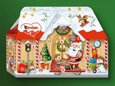kinder Mix 3D-Haus Adventskalender geöffnet mit Sicht auf Schokoladen-Inhalt