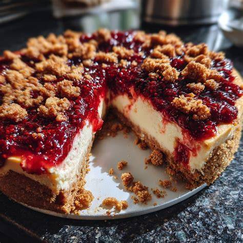 klassischer Käsekuchen mit Keksboden und Dekoration aus frischen Beeren