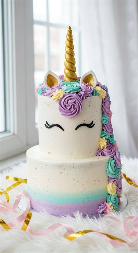 mehrfarbige Buttercreme Mähne auf Einhorntorte