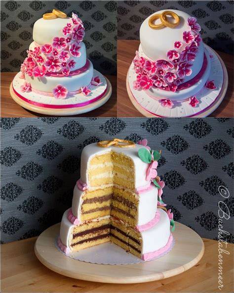 mehrstöckige Torte im Anschnitt mit verschiedenen Füllungen