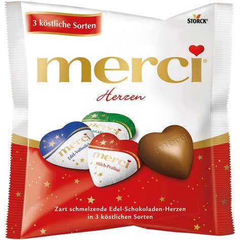 merci Schokolade Herzen Verpackung und Zutatenliste