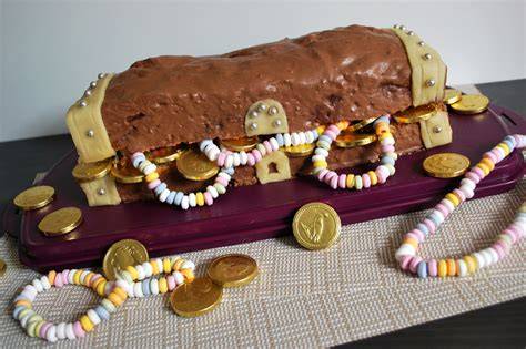piratendeko und zuckerperlen für schatztruhe kuchen