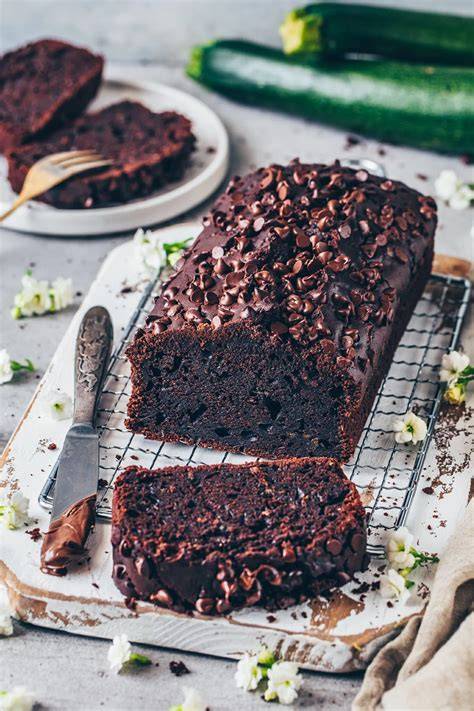 saftiger schokoladenkuchen mit zucchini - angeschnittener Kuchen