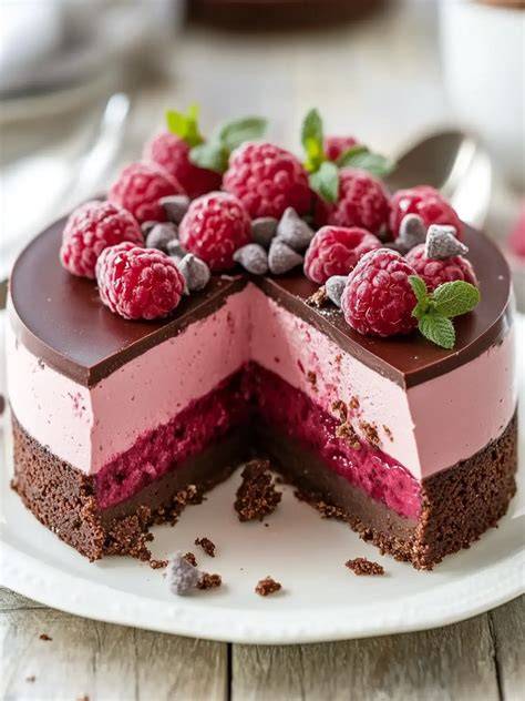 schokoladen mousse und fruchtspiegel in tortenring
