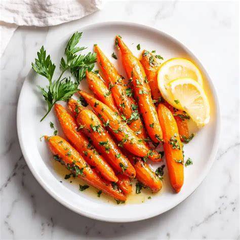 served glazed carrots with feta and herbs