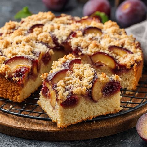 slice veganer zwetschgenkuchen mit mandelstreusel