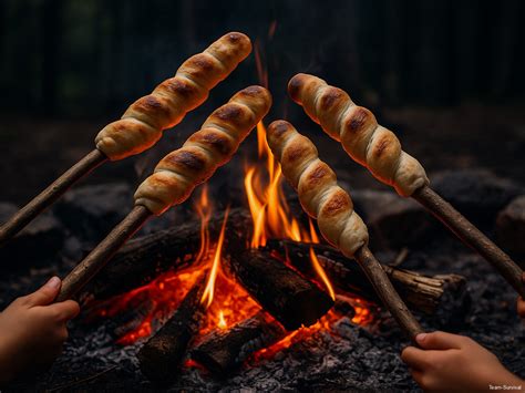 stockbrot und s'mores am lagerfeuer