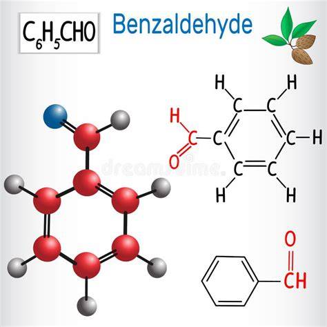 strukturformel von Benzaldehyd und Illustration Bittermandel