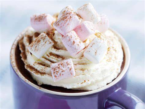 tasse heiße schokolade mit marshmallows und schlagsahne