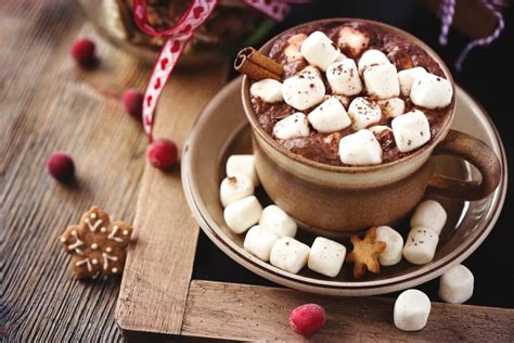 tasse heiße schokolade mit zimtstange und marshmallows