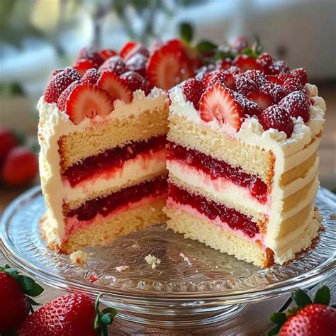 torte mit spritzdekor rand und frischen erdbeeren obenauf