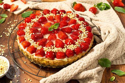verschiedene Deko- und Unterlagenmöglichkeiten für Erdbeerkuchen