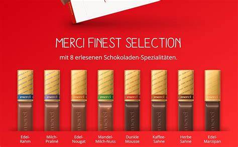 verschiedene Merci Schokoladen-Sorten und Gewichtsverteilung