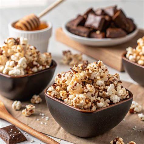 verschiedene Popcorn-Varianten: Karamell, Schokolade, Chili