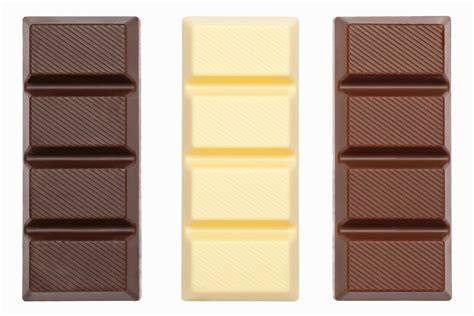 verschiedene Schokoladensorten - Kuvertüre, Vollmilch, Zartbitter und weiße Schokolade