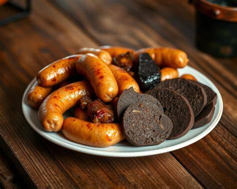 verschiedene Sorten Blutwurst und Black Pudding
