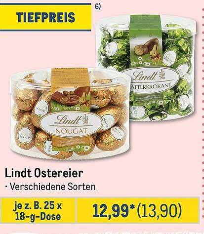 verschiedene Sorten Lindt Ostereier in Blisterverpackung als Osternest-Dekoration