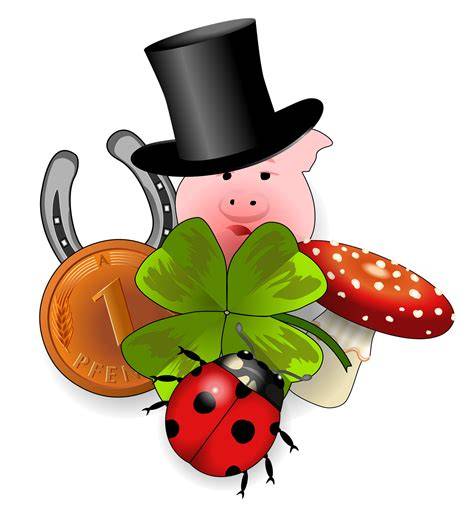 verschiedene glückssymbole kleeblatt schornsteinfeger schweine
