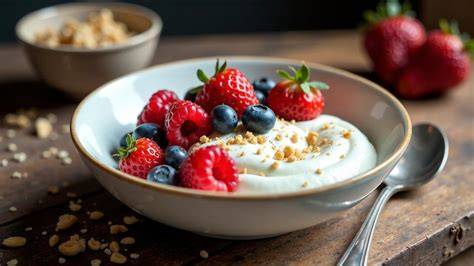 vollkornwaffeln grossaufnahme mit obst und skyr