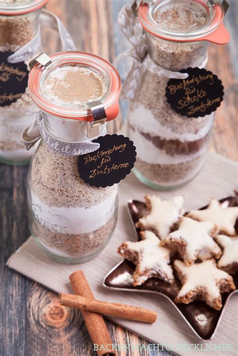 zimtstern-backmischung im glas mit geschenkanhänger