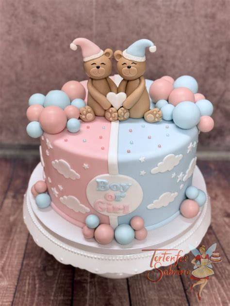zwei runde fondant torten in blau und rosa